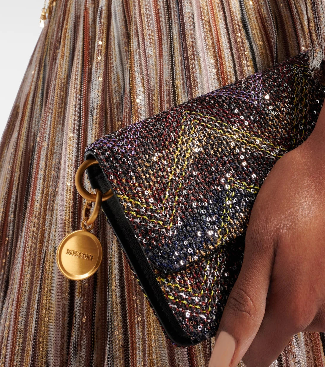 Missoni - Caperdoni Small leather-trimmed sequined crossbody bag