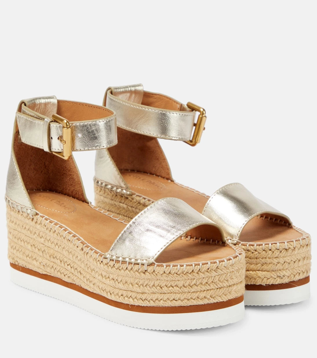 See By Chloé - صنادل غلين إسبادريل بكعب منصة من الجلد