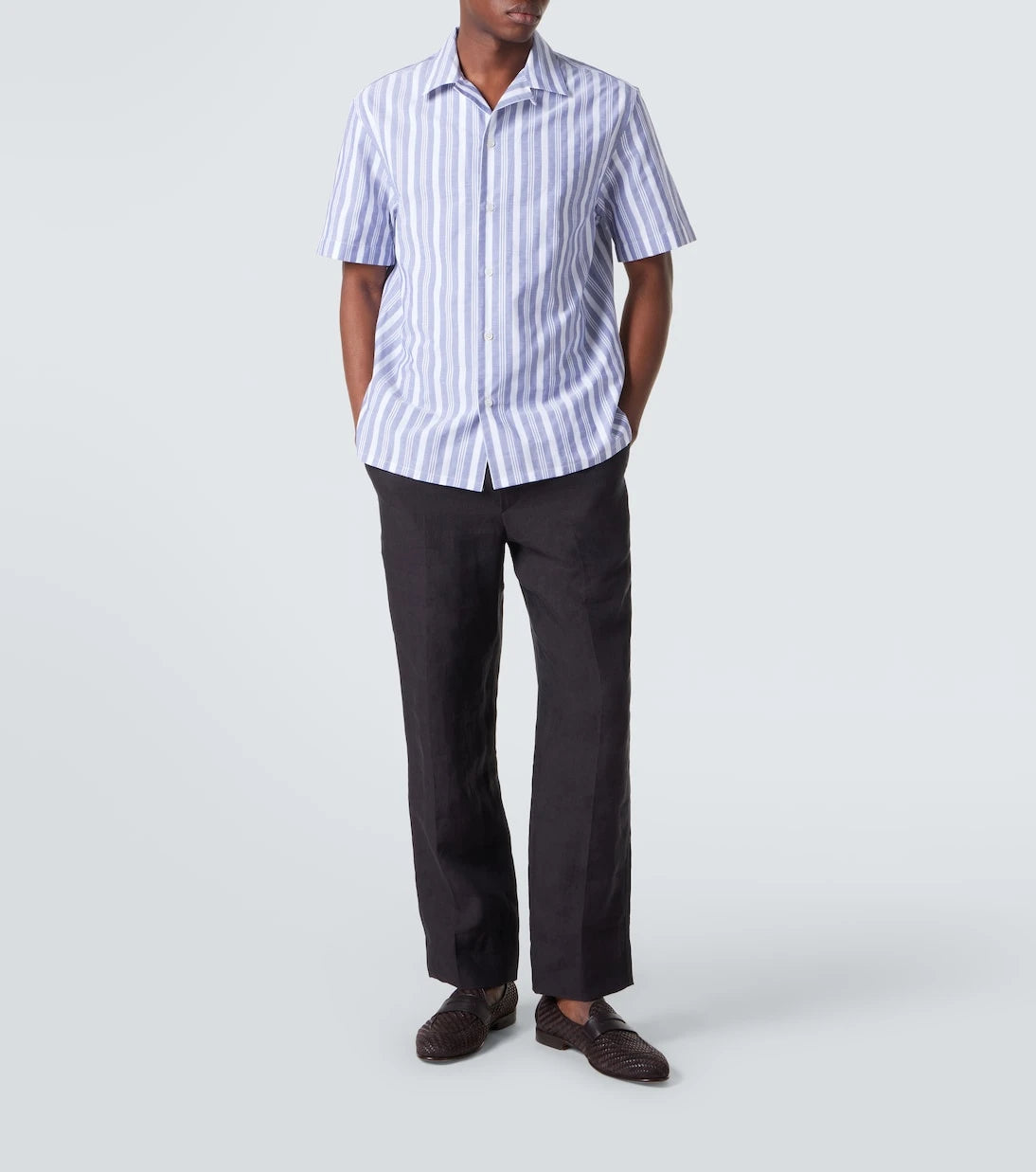 Brioni - Striped cotton poplin bowling shirt