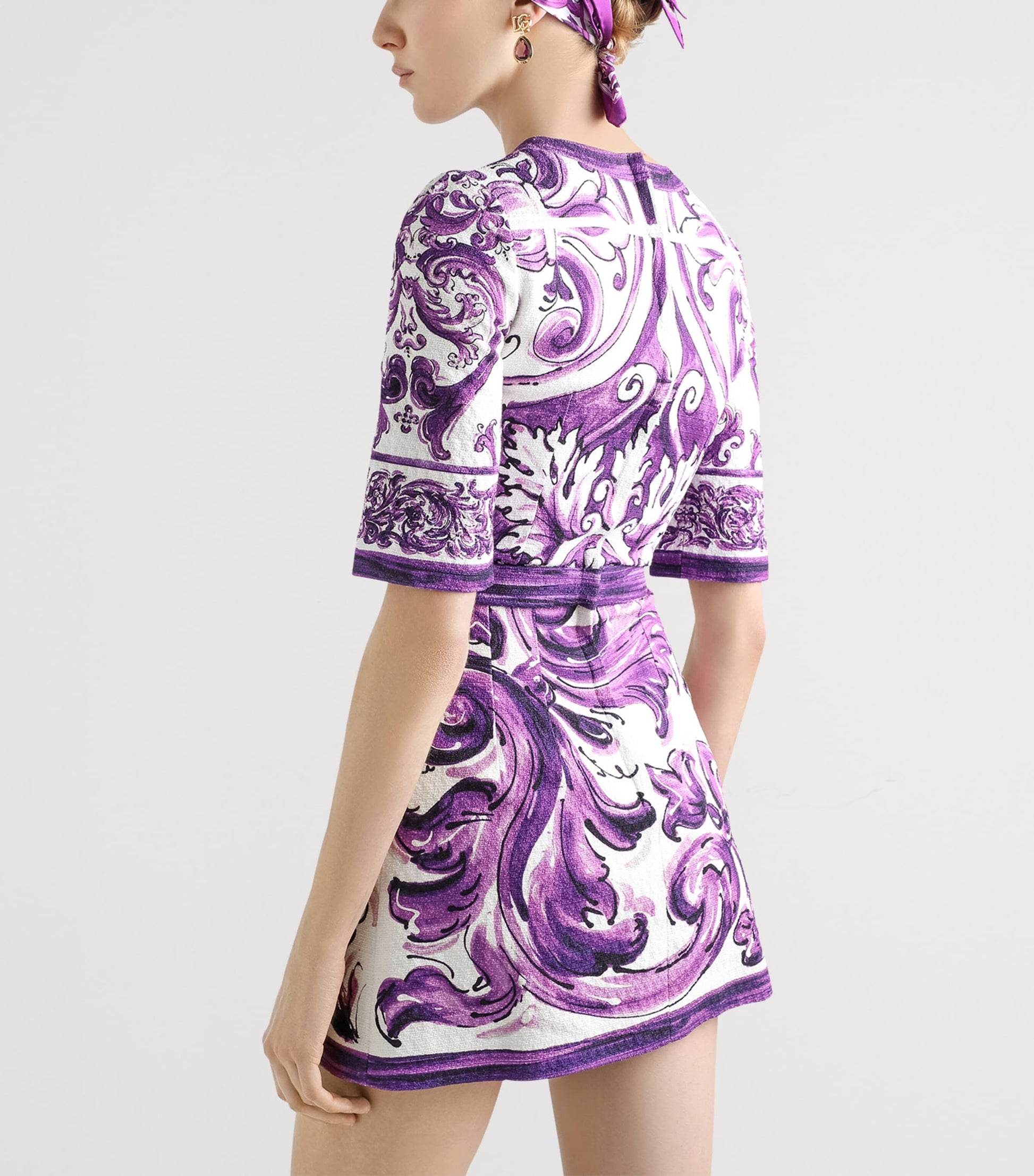 Dolce & Gabbana Multi Cotton-Linen-Blend Majolica-Print Mini Dress