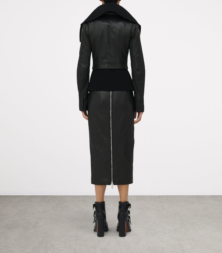 Black Exaggerated Buttonhole Leather Jacket