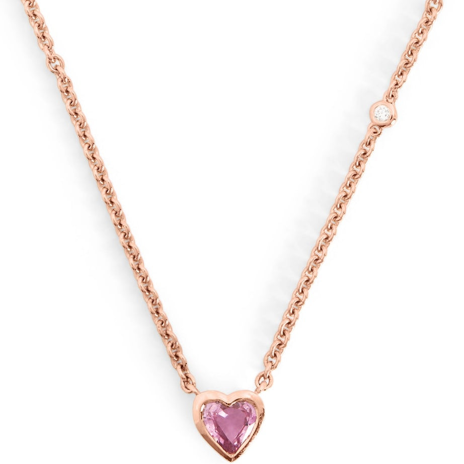 Rose Gold, Sapphire and Diamond Heart Necklace