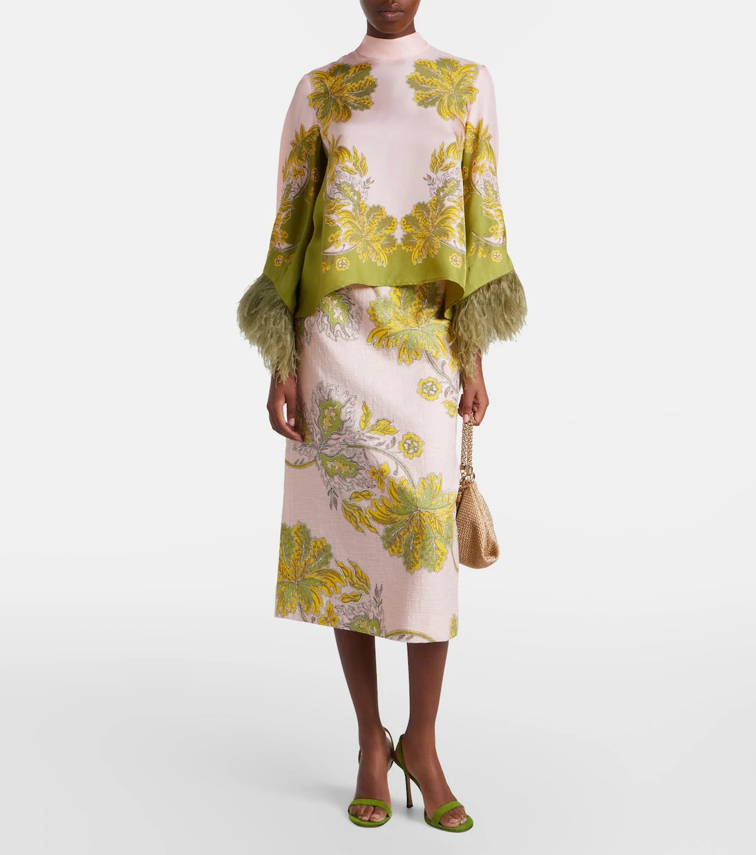 La DoubleJ - Make An Exit feather-trimmed silk twill top