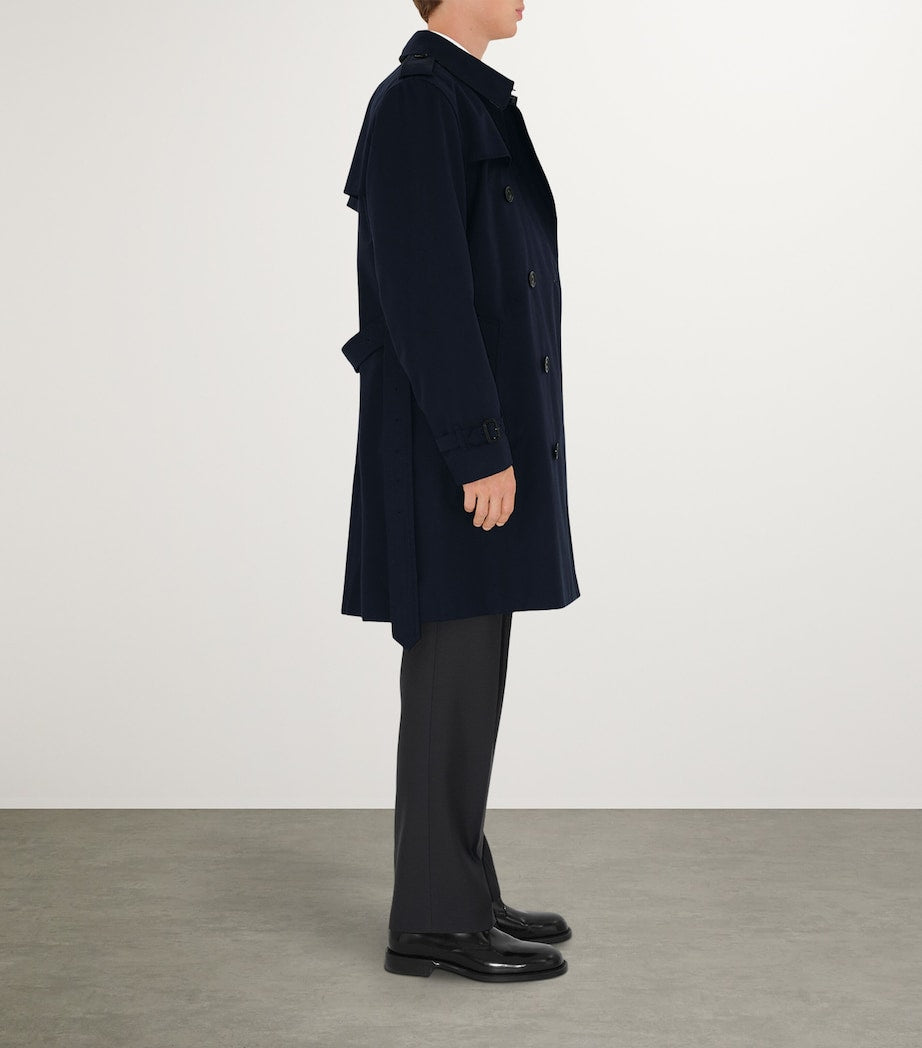 Burberry Blue Mid-Length Kensington Heritage Trench Coat