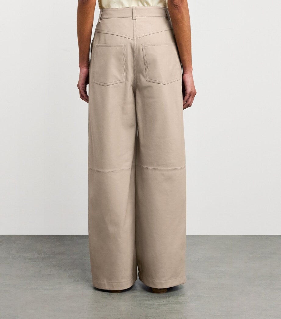 Yves Salomon Beige Lambskin Wide-Leg Trousers