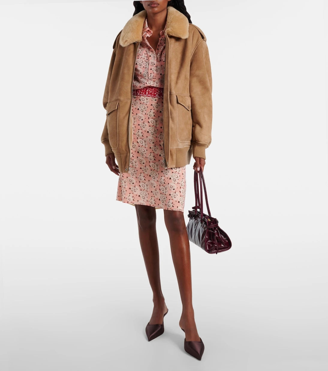 Prada - Shearling-trimmed suede jacket