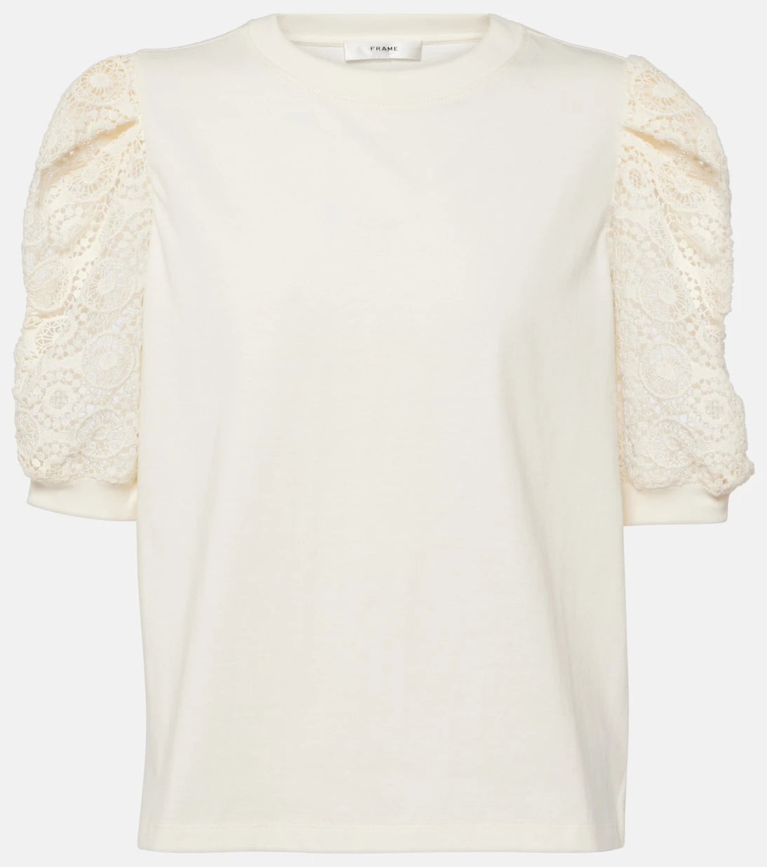 Frame - Frankie lace-trimmed cotton jersey top