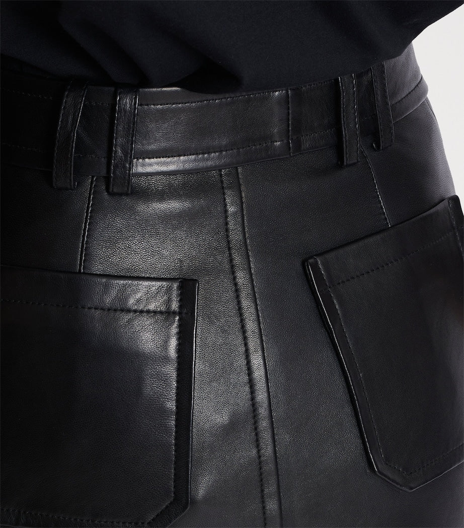 Black Lambskin Belted Mini Skirt