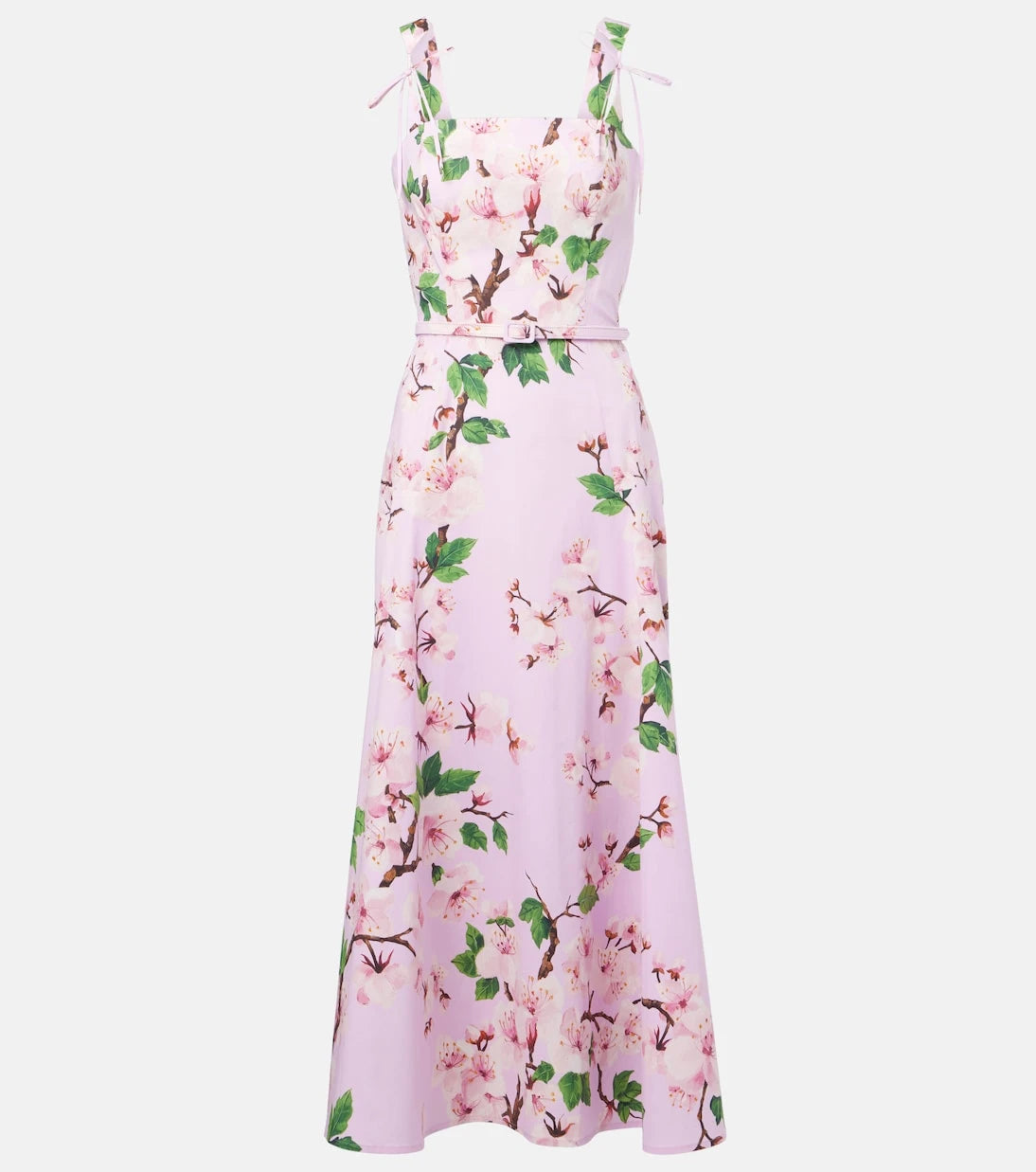 Oscar de la Renta - فستان ميدي مزين بالزهور من مزيج القطن