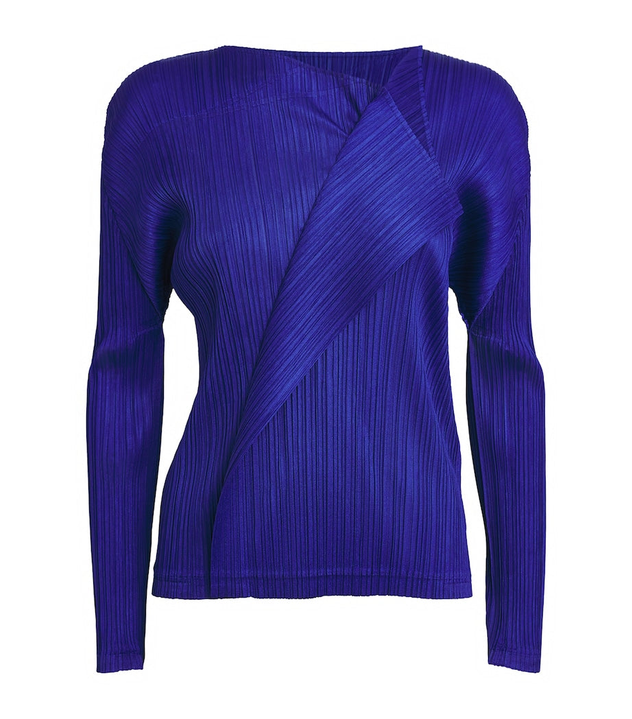 Pleats Please Issey Miyake Blue Long-Sleeve Light Wave Top