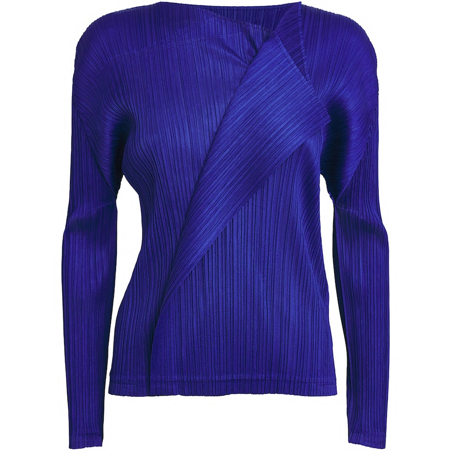 Pleats Please Issey Miyake Blue Long-Sleeve Light Wave Top