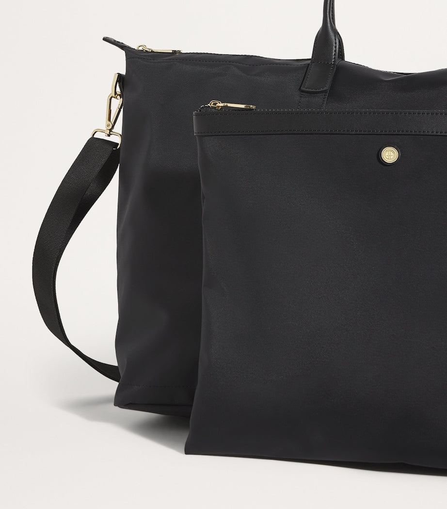 Black Nylon Overnight Tote Bag