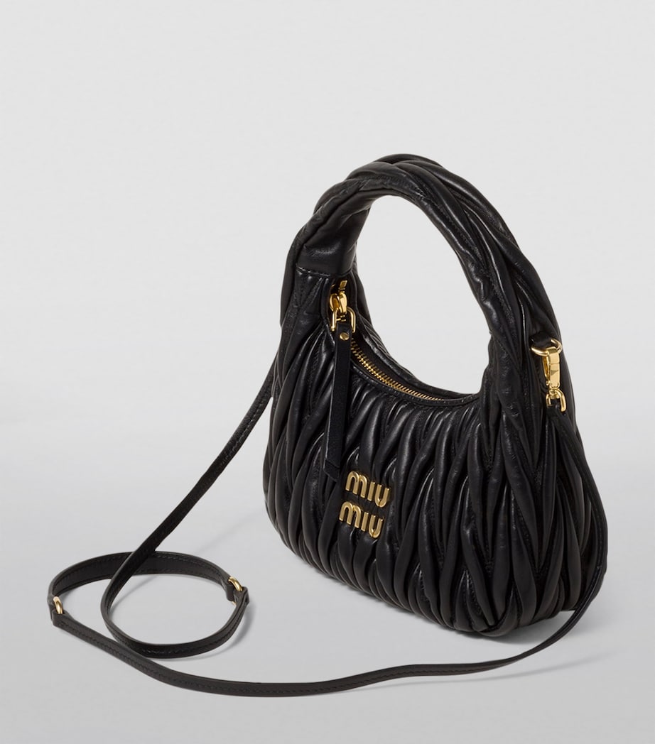 Miu Miu Black Small Matelassé Leather Wander Top-Handle Bag