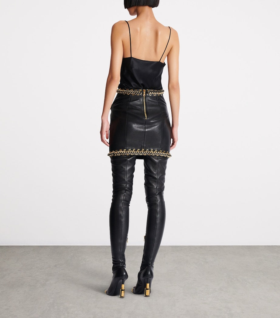 Balmain Black Lambskin Embellished Mini Skirt