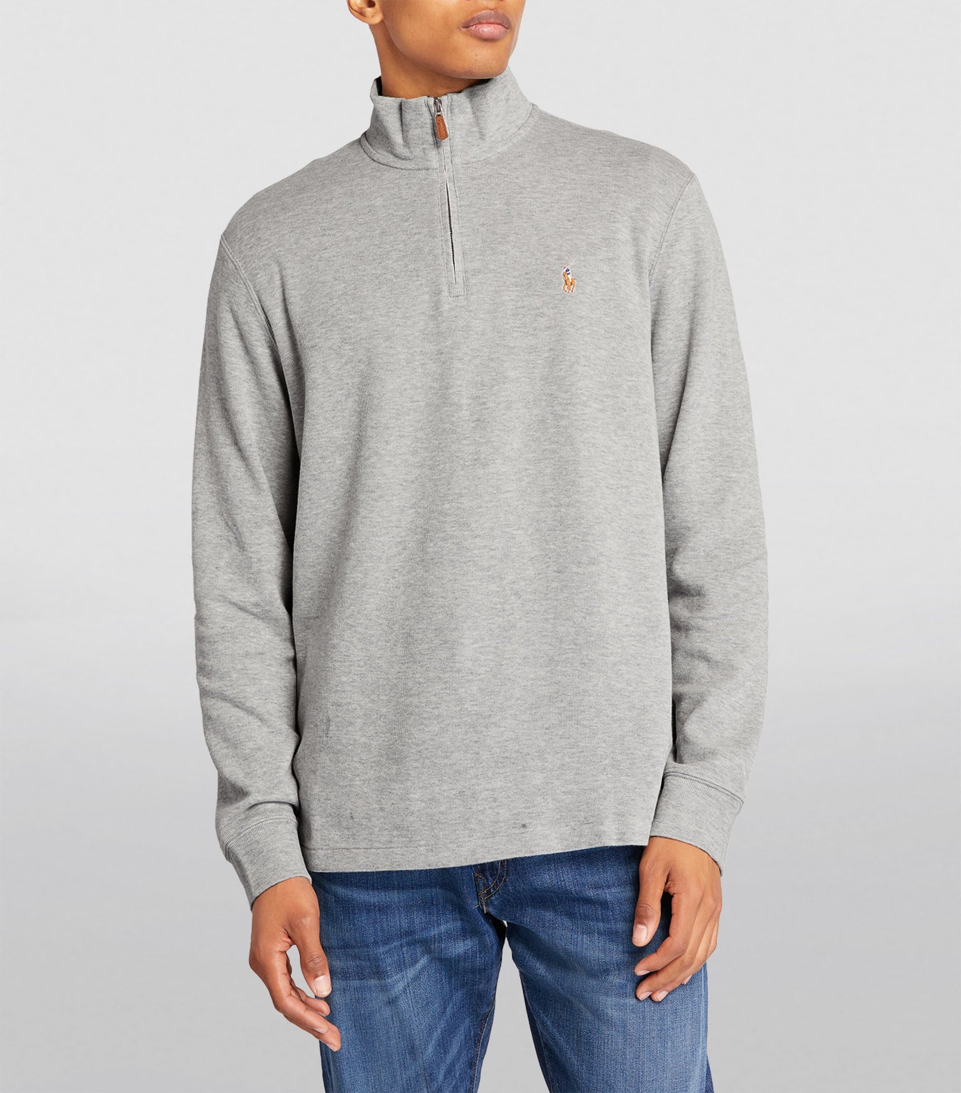 Polo Ralph Lauren Grey Cotton Quarter-Zip Sweater