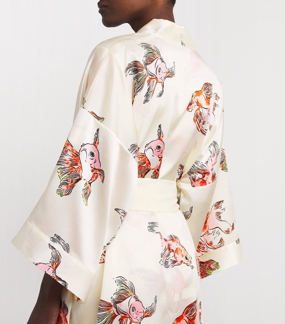 Olivia von Halle Silk Fish Print Mimi Robe