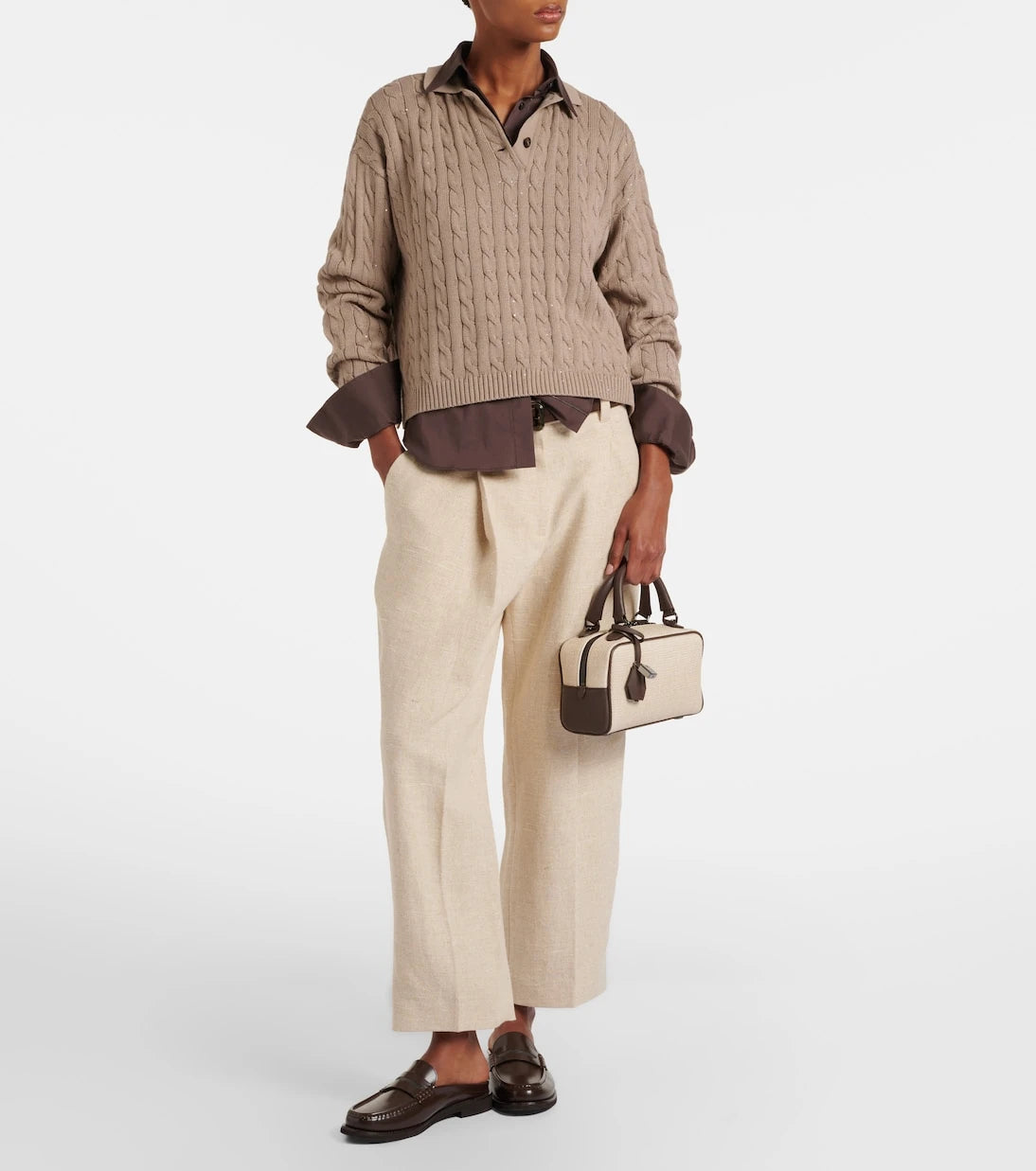 Brunello Cucinelli - Leather-trimmed top-handle bag