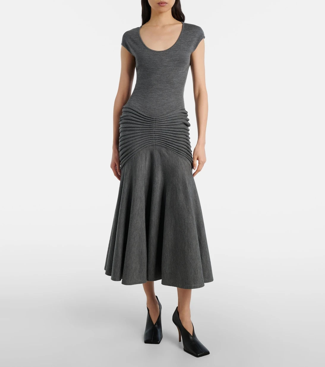Alaïa - Knitted pleated wool midi dress
