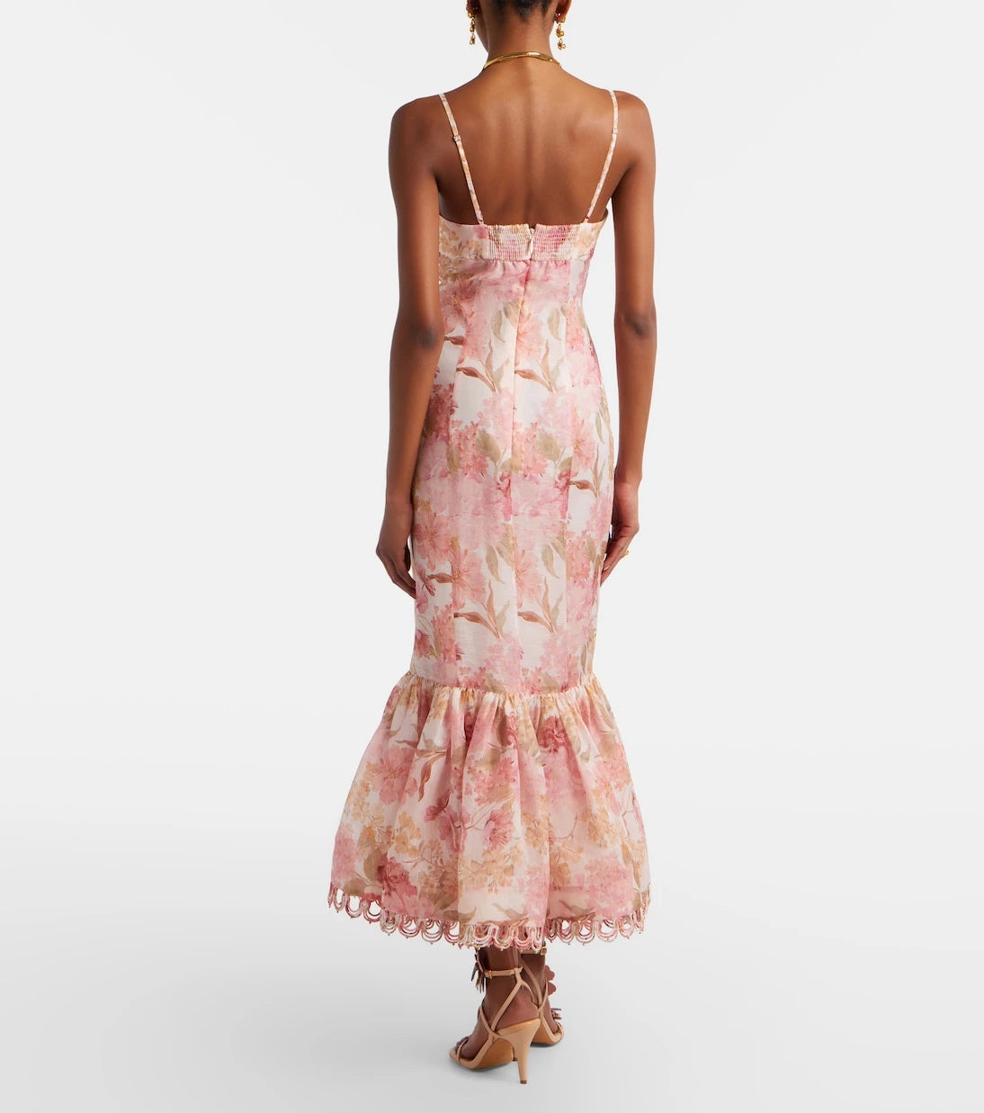 Zimmermann - فستان ميدي Como floral من الكتان والحرير