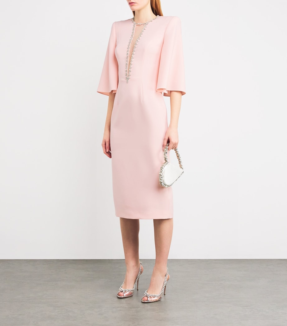 Jenny Packham Pink Crepe Embellished Midi Dress