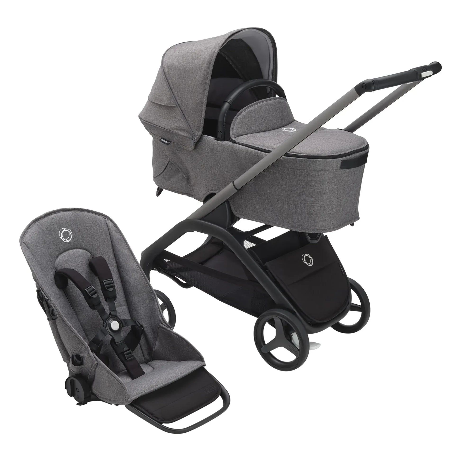 Bugaboo - Bugaboo Dragonfly Complete city stroller graphite chassis | Heather grey