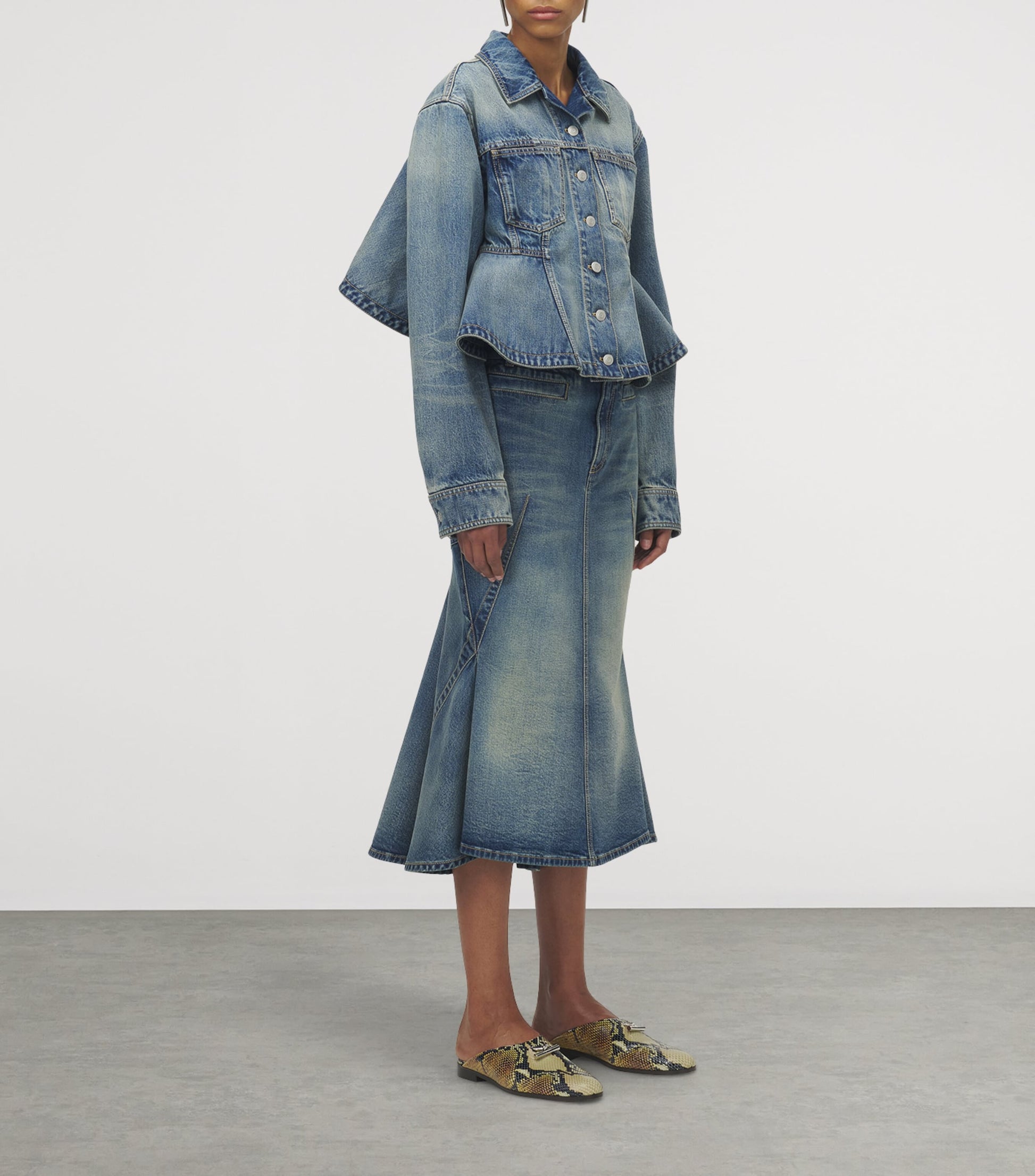 McQueen Blue Denim Kickback Midi Skirt
