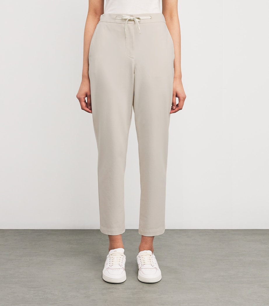 Beige Cotton-Blend Drawstring Trousers