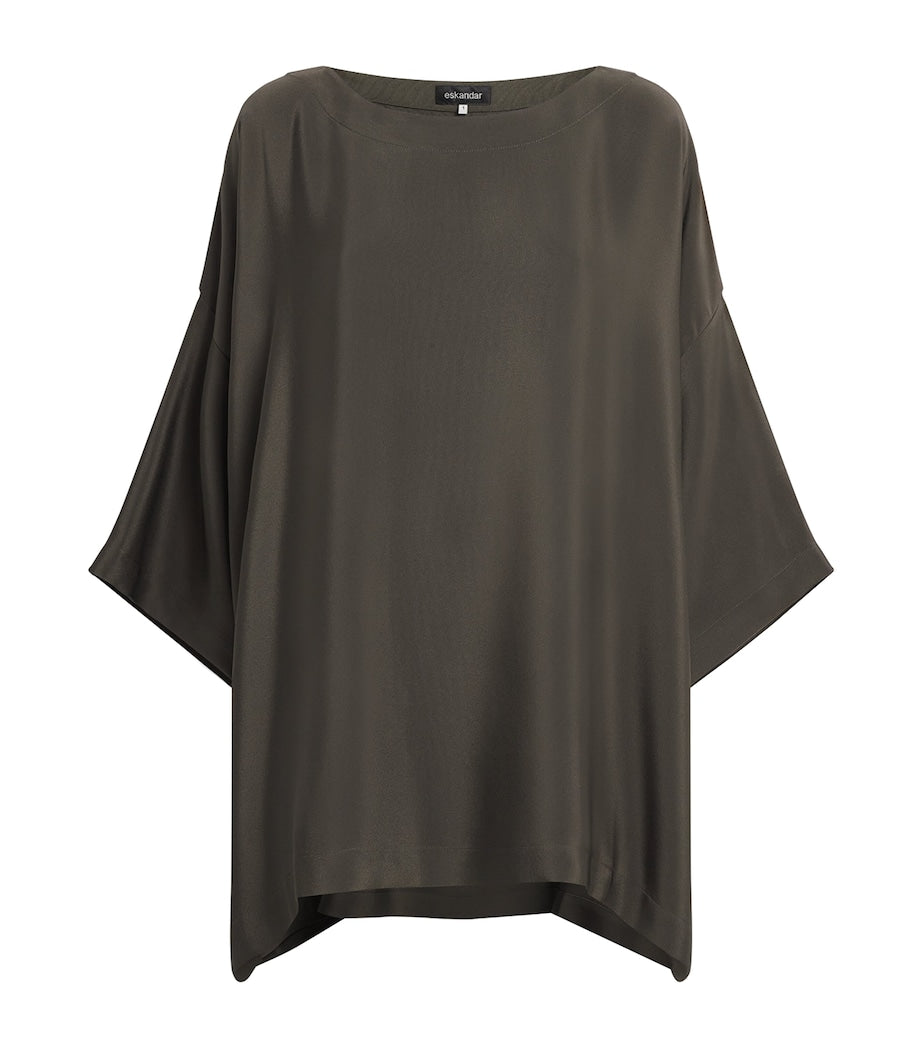 Green Silk Boat-Neck Tunic