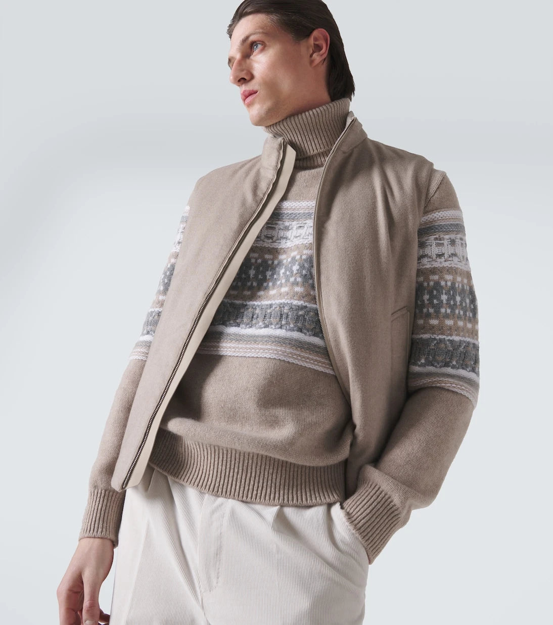 Zegna - سترة صوف الكشمير الياقة المدورة الجاكار