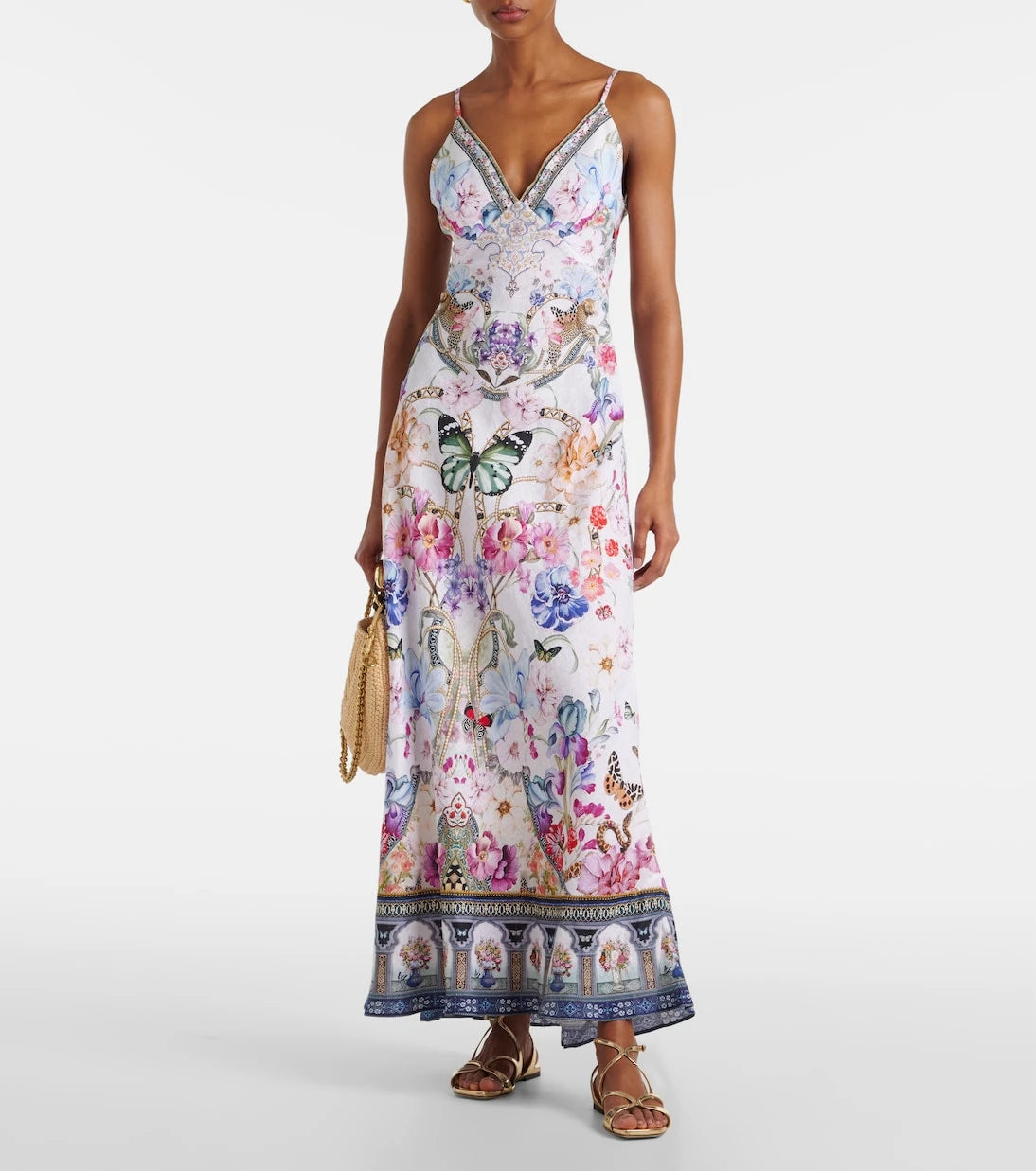 Camilla - Crystal-embellished linen slip dress