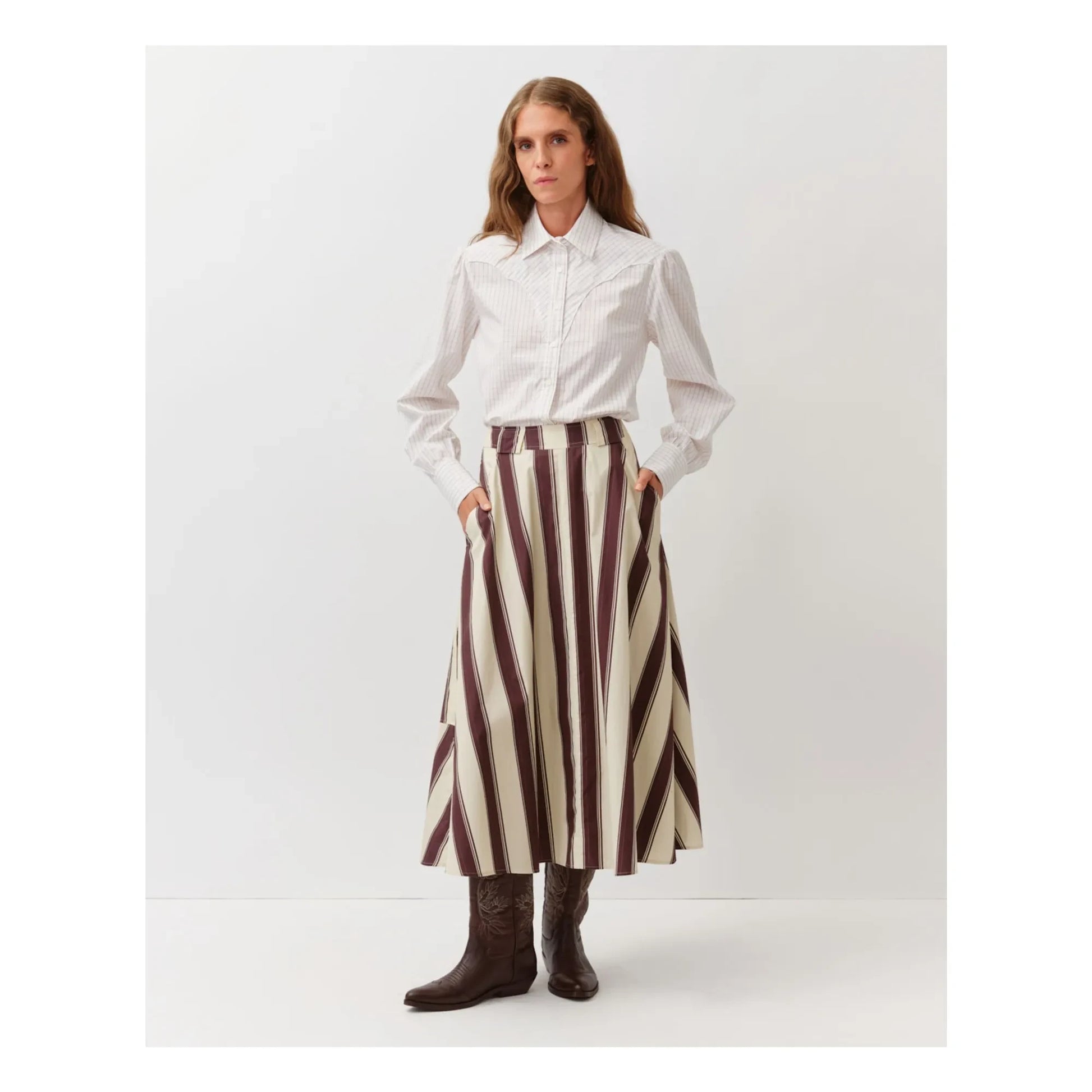 Diega - Jomo Striped Skirt | Ecru