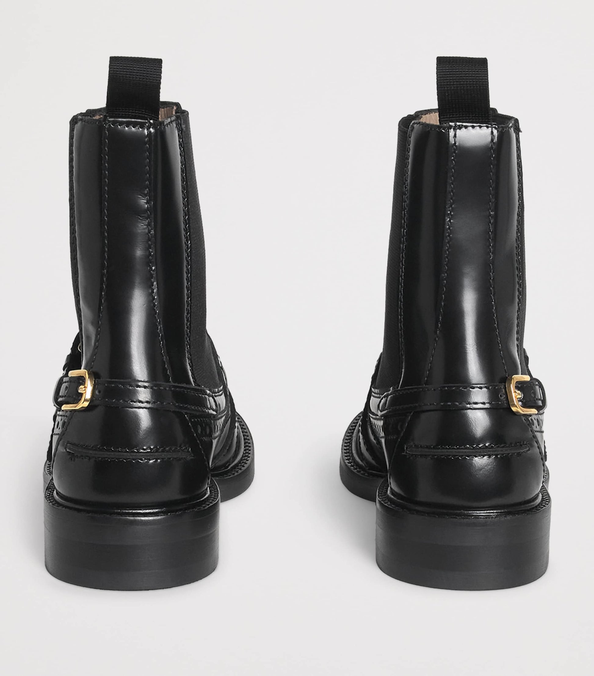 Black Leather Buckled Chelsea Boots