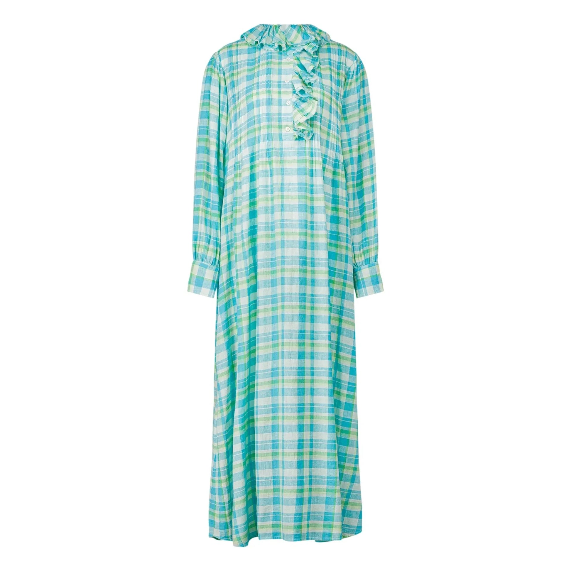 Laurence Bras - Philibong Cotton Check Dress | Turquoise