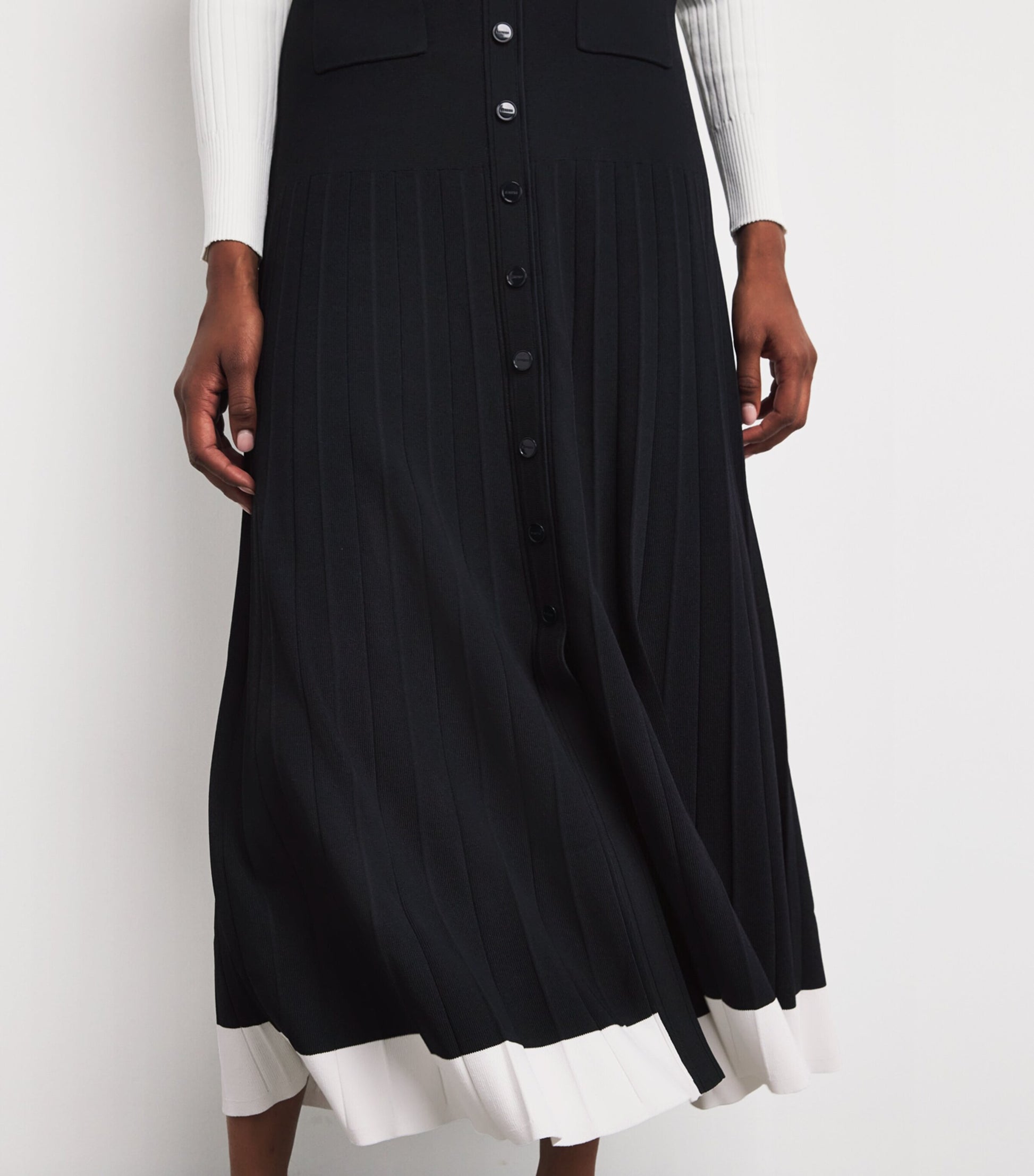 Contrast-Trim Knitted Maxi Skirt NAVY BLUE