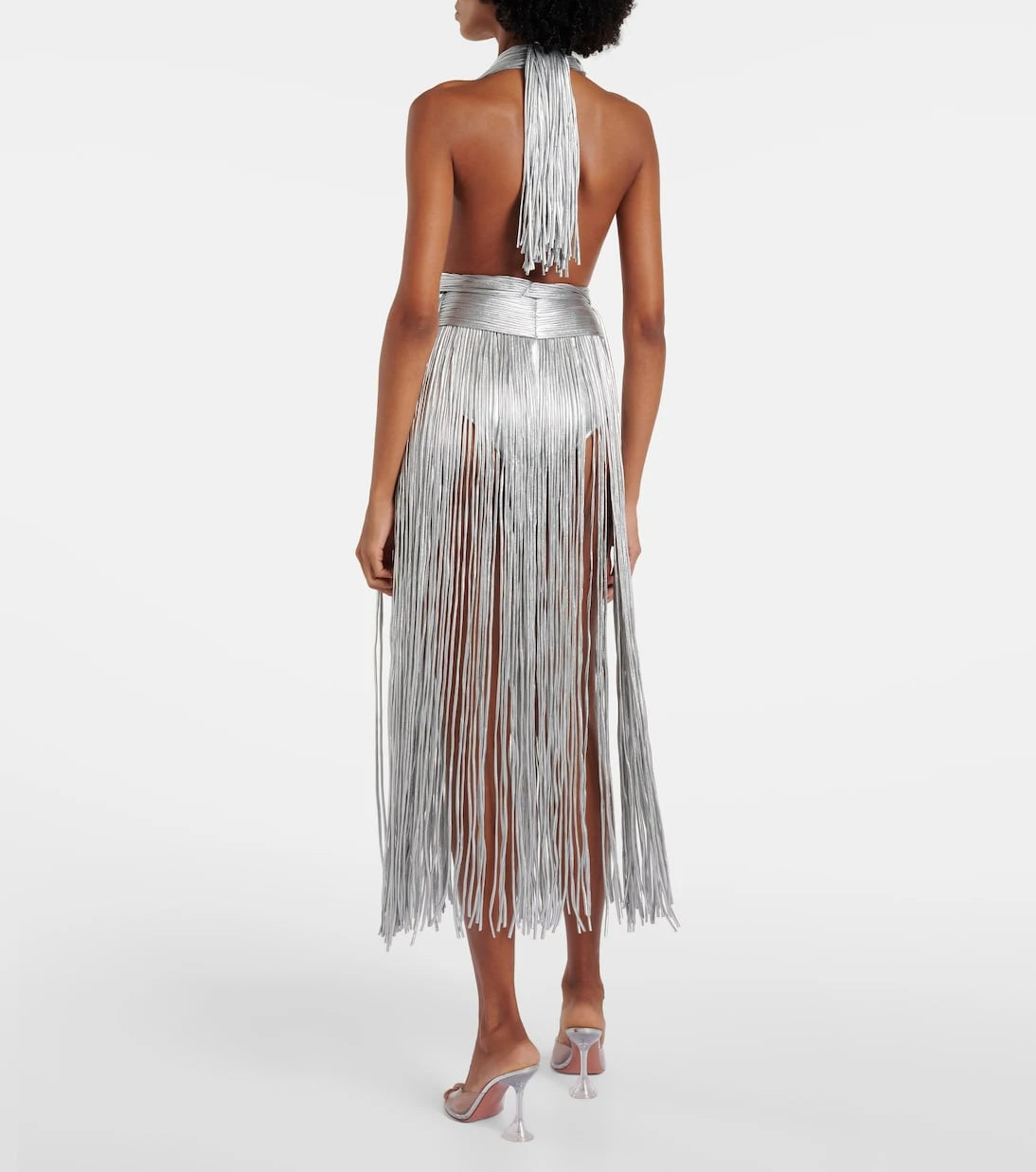 Area - Fringed metallic-effect jersey gown