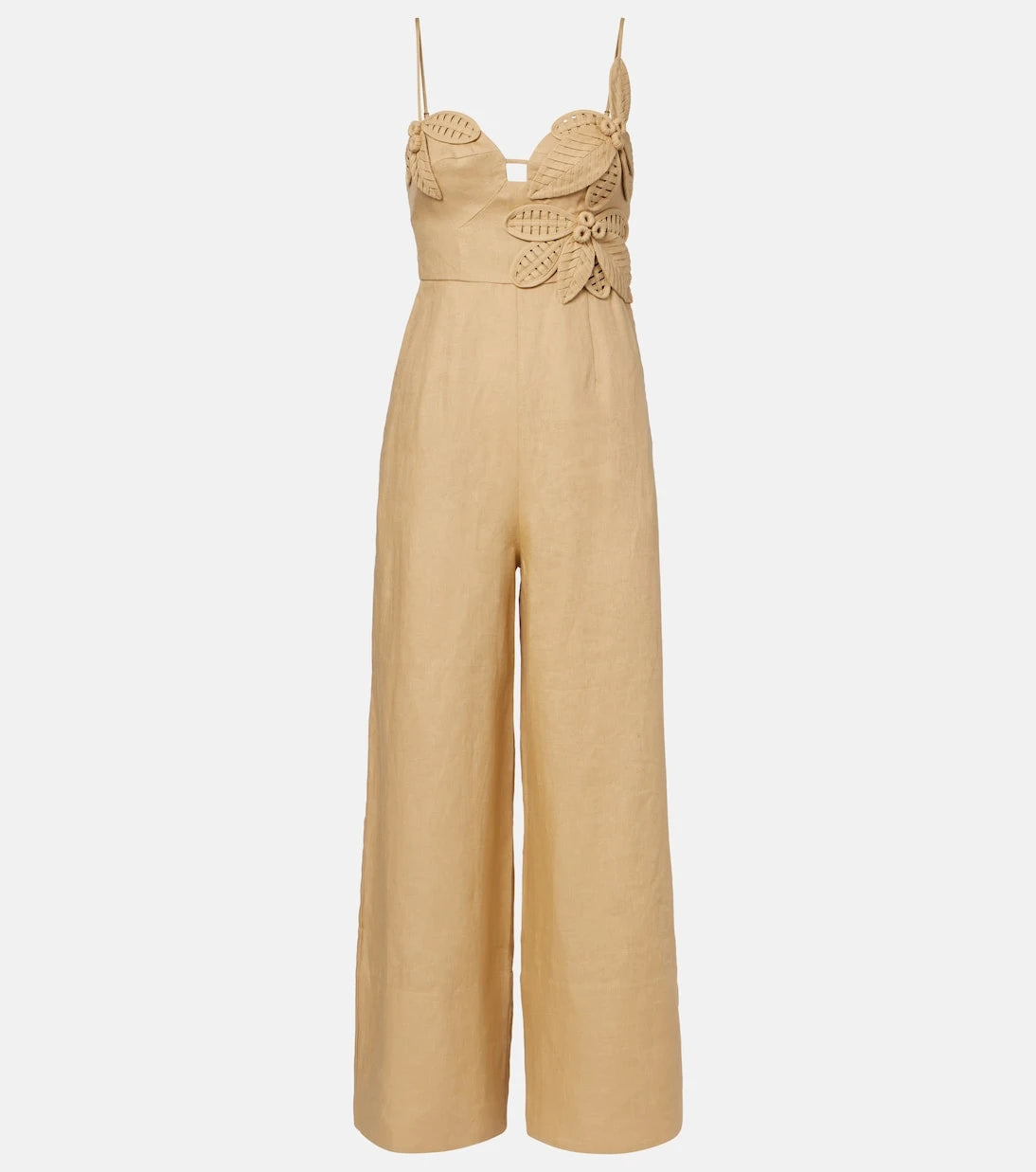 Farm Rio - Floral-appliqué linen jumpsuit