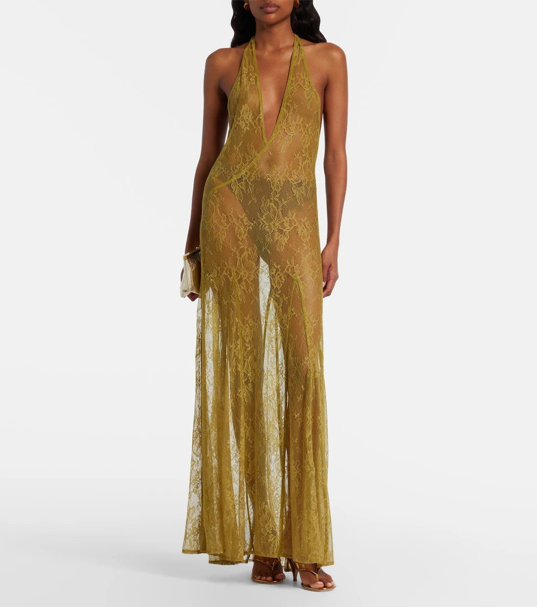 Adriana Degreas - Sheer open-back lace maxi dress