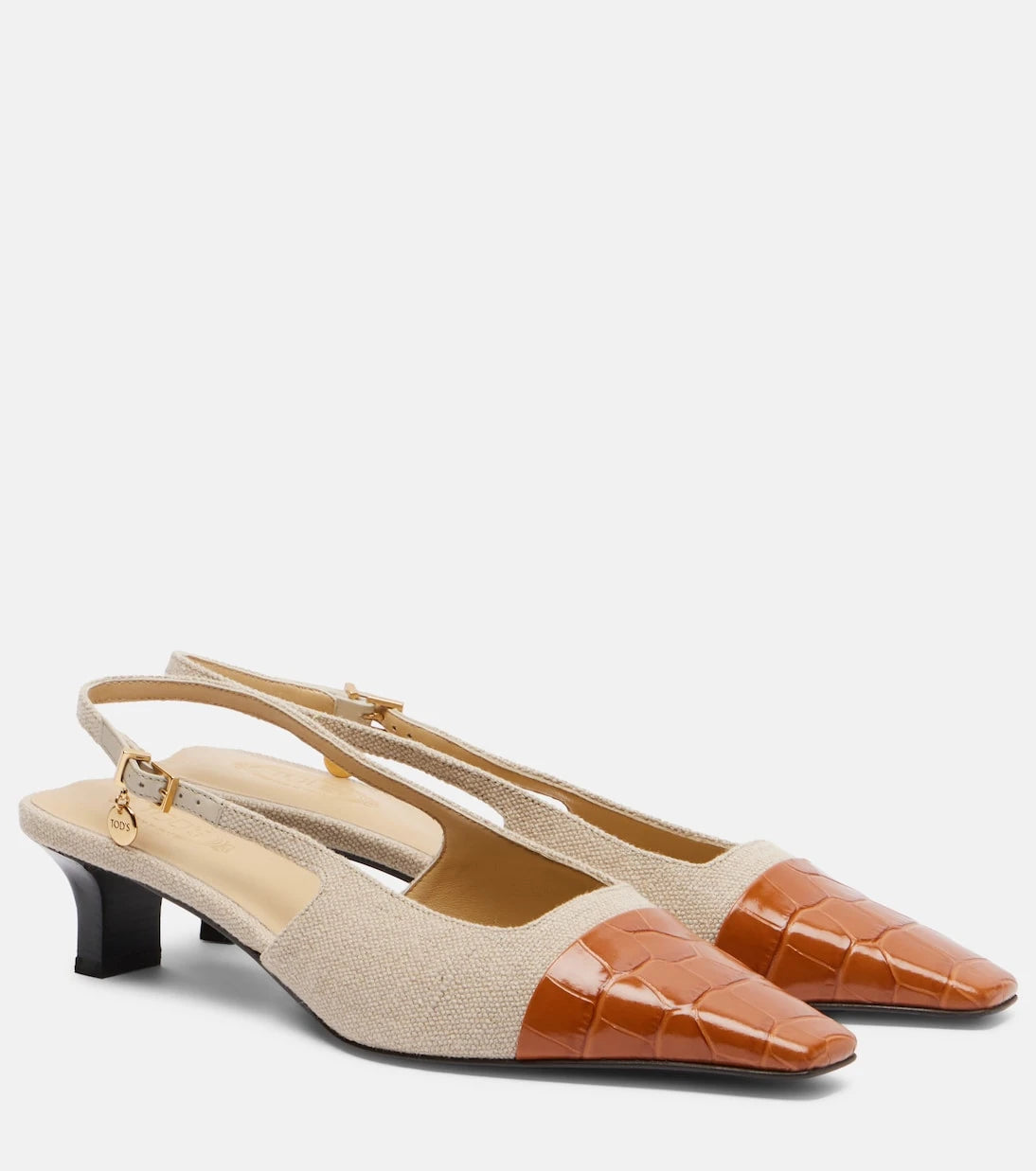 Tod's - Deri detaylı kanvas slingback topuklu ayakkabı