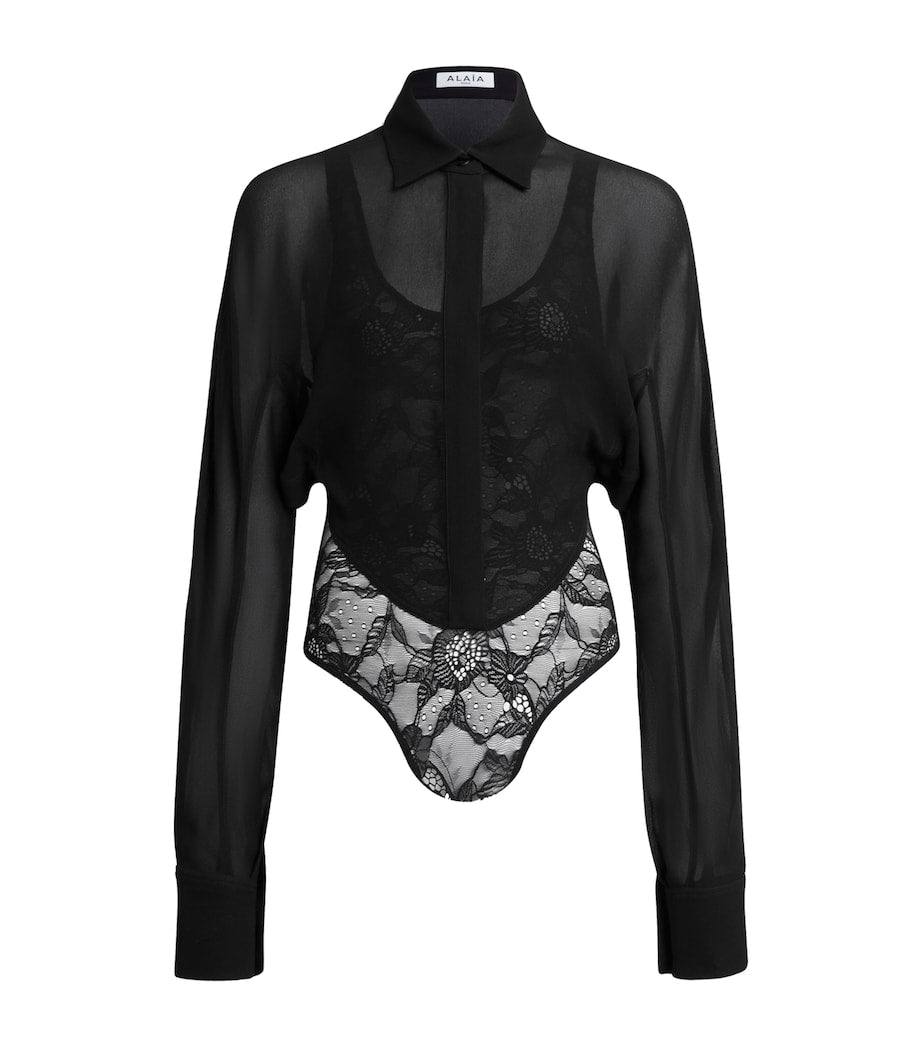 Alaïa Black Georgette Shirt Bodysuit
