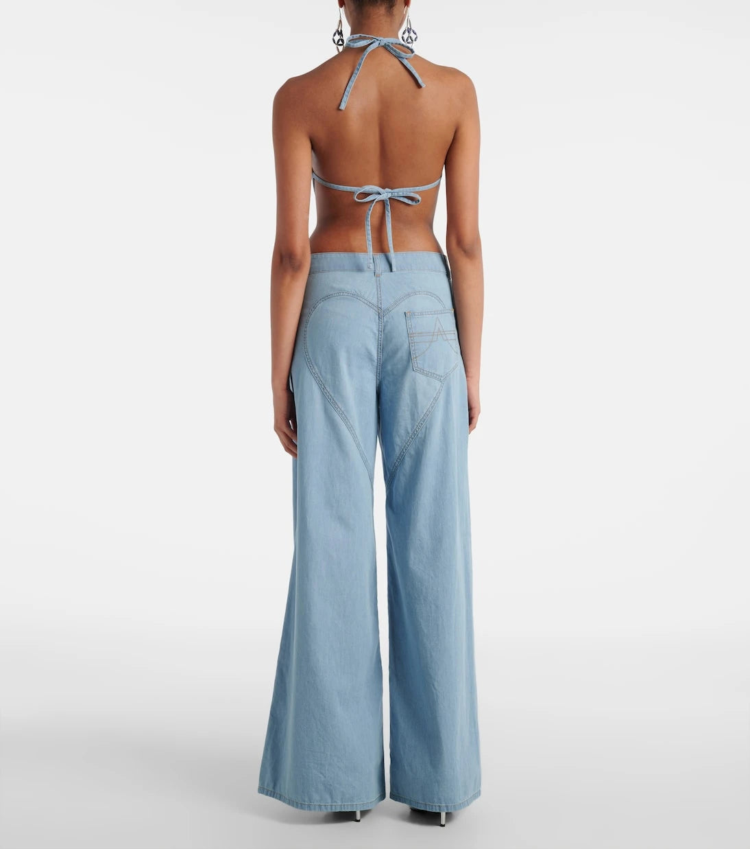 Area - Embellished floral-appliqué wide-leg jeans
