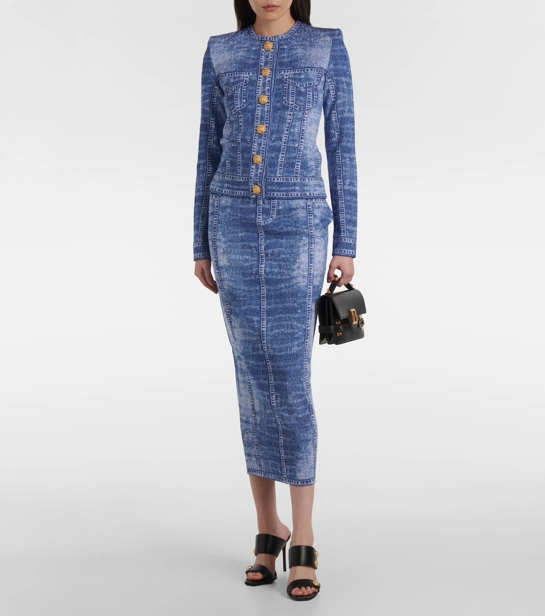 Balmain - تنورة ميدي محبوكة بطبعة ترمبلوي