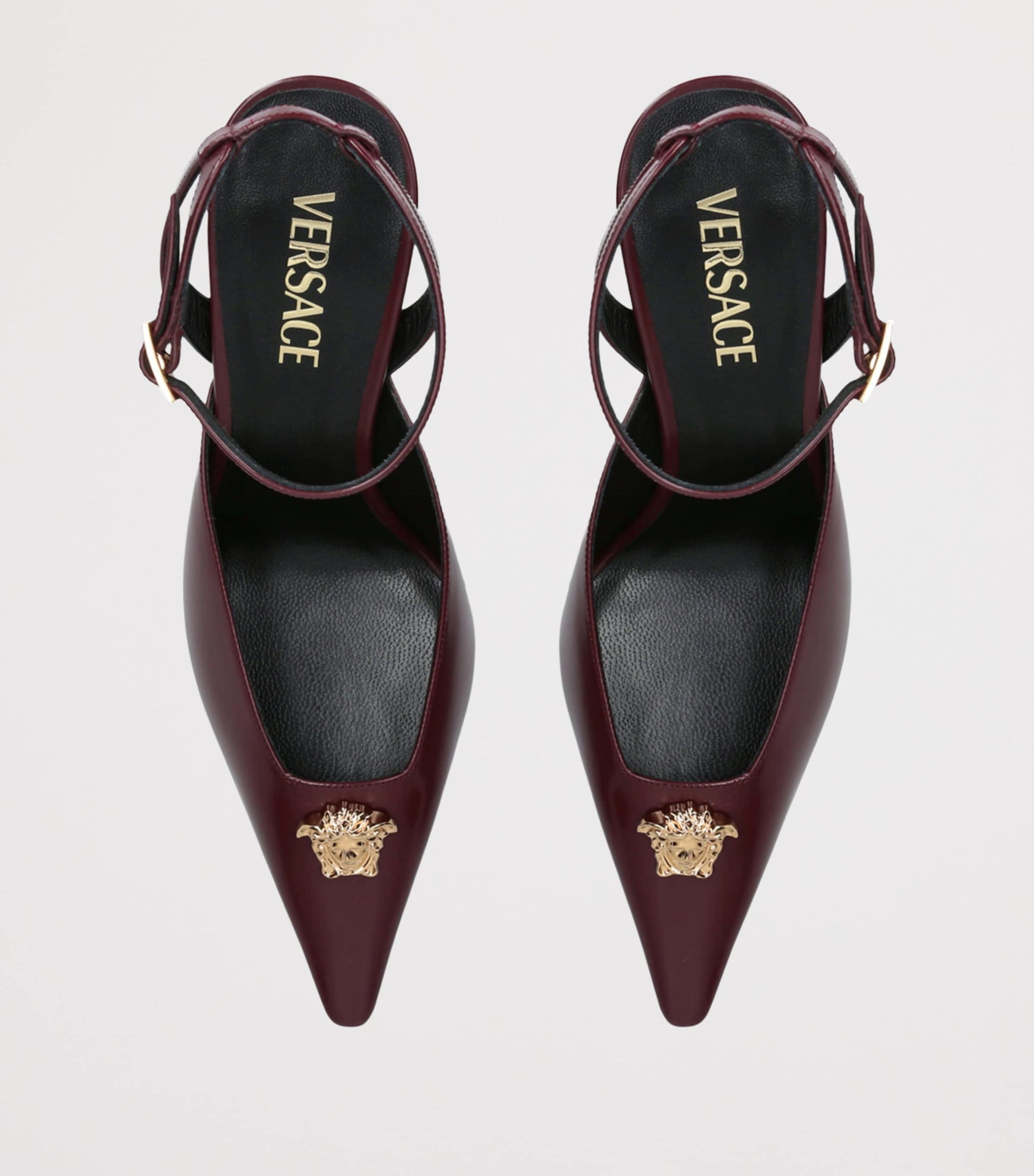 Versace Burgundy Leather La Medusa Slingback Heels 85