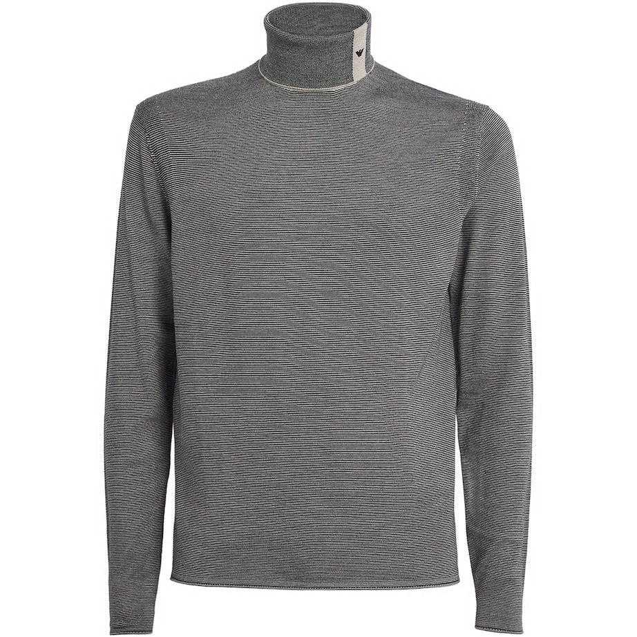 Emporio Armani Blue Virgin Wool Stripe Rollneck Sweater