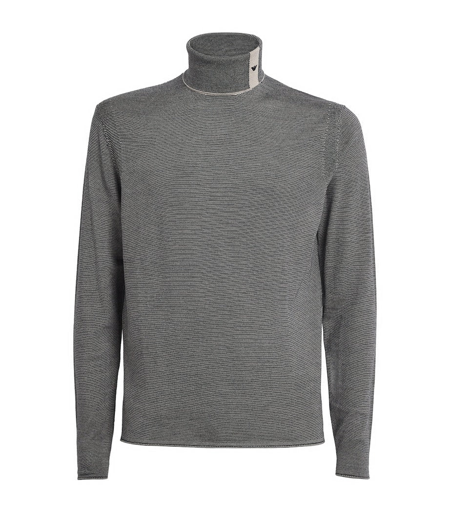 Emporio Armani Blue Virgin Wool Stripe Rollneck Sweater