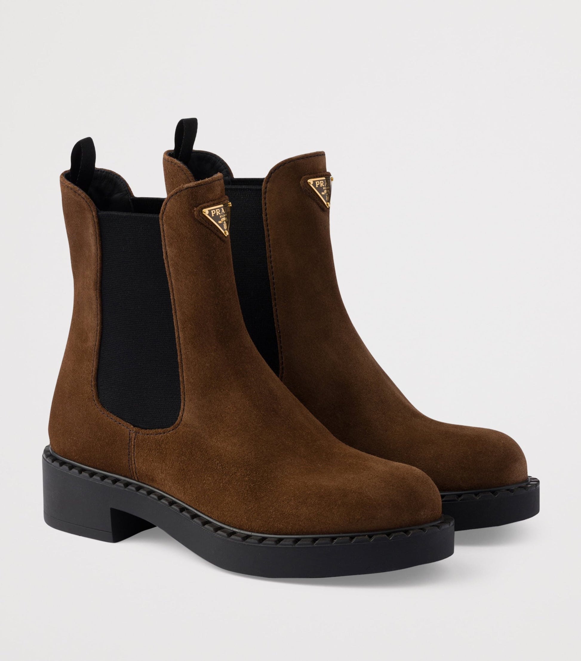 Prada Brown Suede Triangle Chelsea Boots