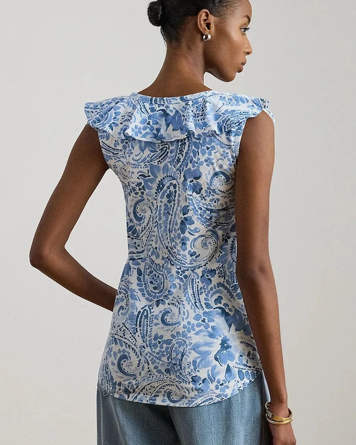 Lauren Ralph Lauren pamuklu volanlı kadın bluz