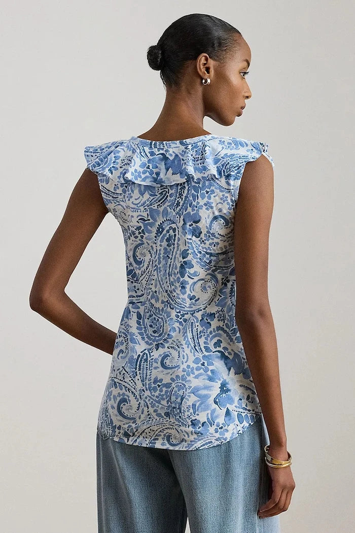 Lauren Ralph Lauren pamuklu volanlı kadın bluz