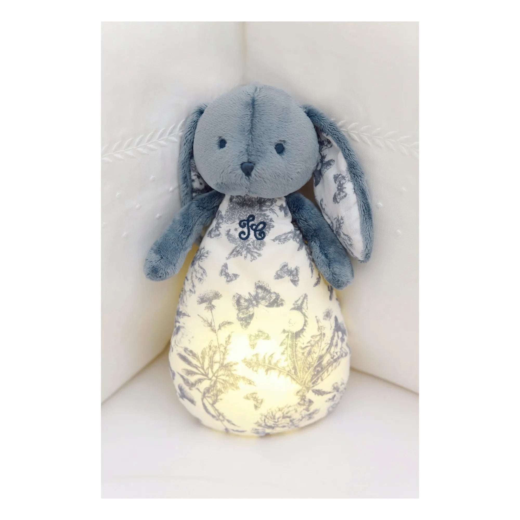 Tartine et Chocolat - Doudou nightlight Augustin le lapin Toile de Jouy | Blue