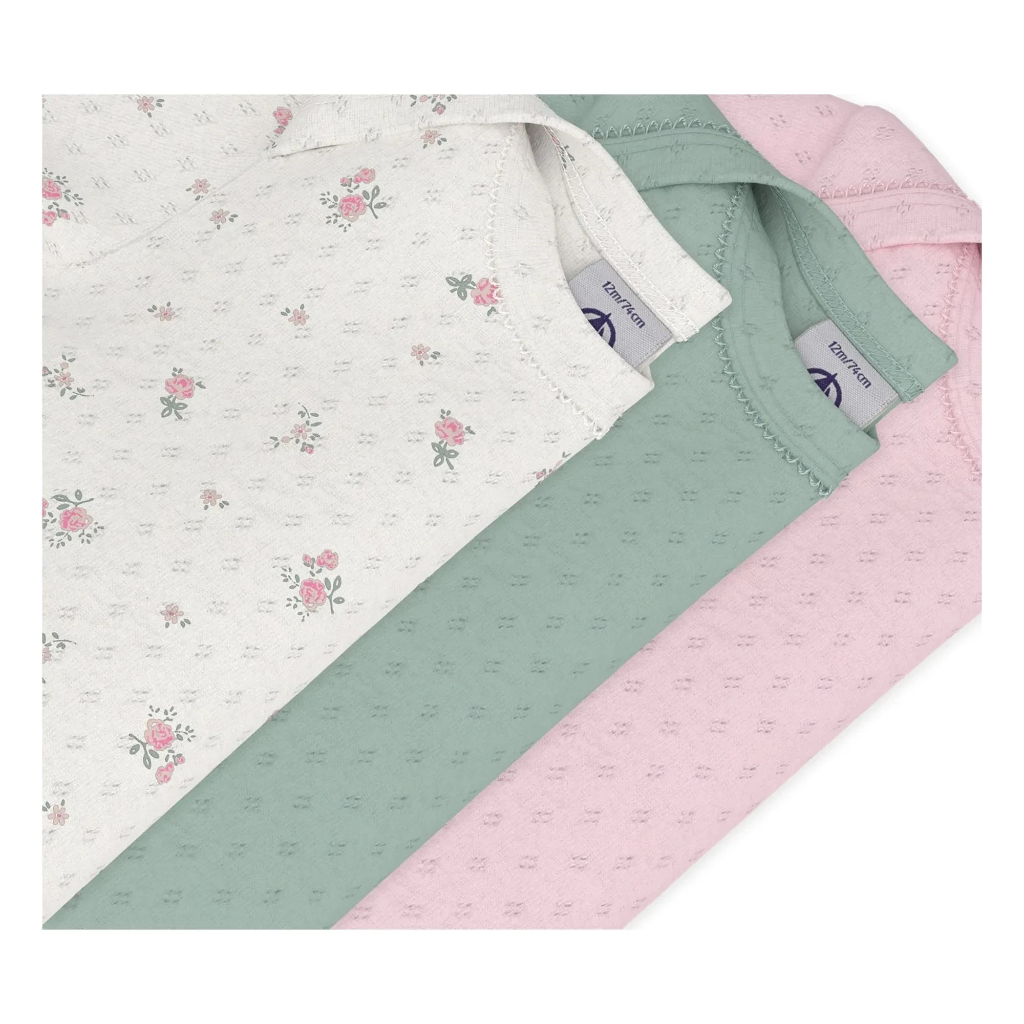 Petit Bateau - Set of 3 Organic Cotton Flowered Openwork Bodies | Pink