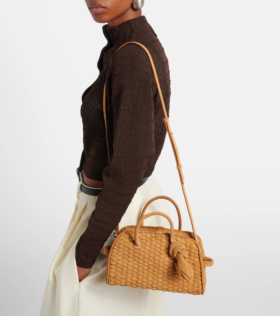 Jacquemus - Turismo Small woven suede bowling bag